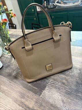 Dooney & Bourke Taupe Leather Satchel with Gold Hardware